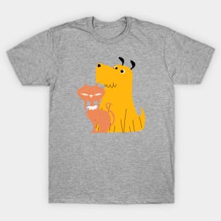 Pink Cat  and Yellow  Dog BFF T-Shirt